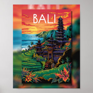 Poster Bali Sérénité : Coucher de soleil au Temple