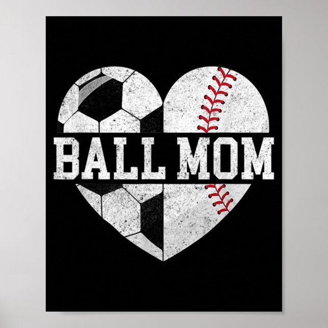 Poster Ball Maman Coeur Amusant Baseball Soccer Maman (Devant)