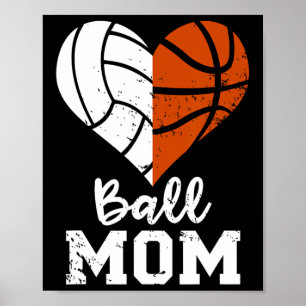 Poster Ball Maman Coeur Amusant Volleyball Basketball Mam