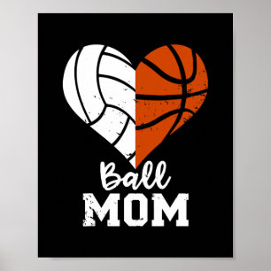 Poster Ball Maman Coeur Funny Volleyball Basketball Maman