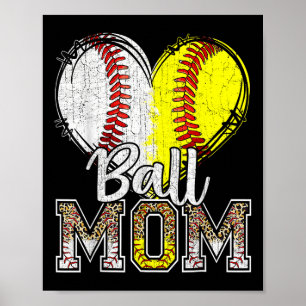 Poster Ball Maman Heart Baseball Softball Mama Femmes Mèr
