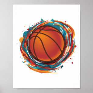 Poster Balle de basket-ball en rotation