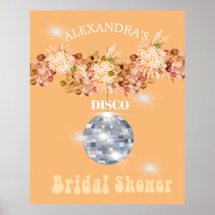 Poster Balle de disco orange florale pour la douche de la
