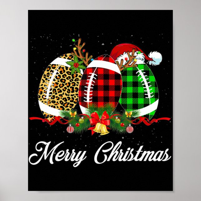 Poster Balle de football Noël Leopard Rouge Plaid Père No (Devant)