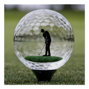 Poster Balle de golf en verre avec golfeur à l'intérieur,