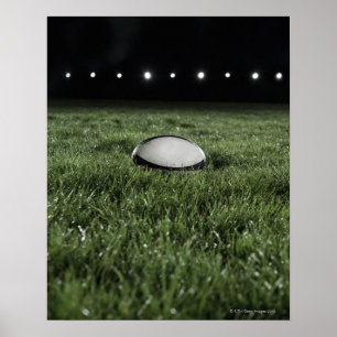 Poster Balle de rugby posée sur la pelouse d'un
