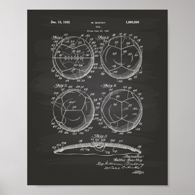 Poster Balle de soccer 1932 Art Brevet (Devant)