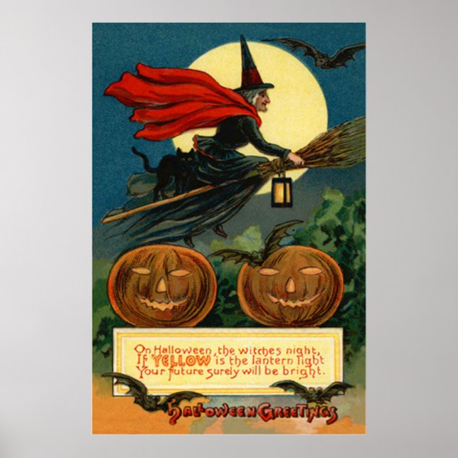 Poster Balle de sorcière Volant Jack-o'-lantern Chat Noir (Devant)