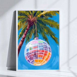 Poster Balle disco arc-en-ciel Peinture aquarelle paste
