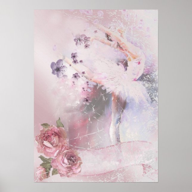 Poster Ballerina avec Roses et violets (Devant)