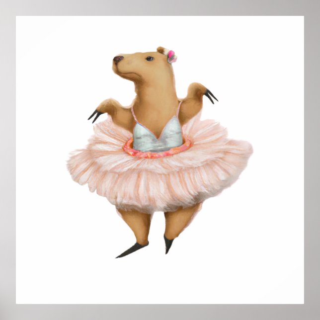 Poster Ballerina Capybara en jupe Tutu rose (Devant)