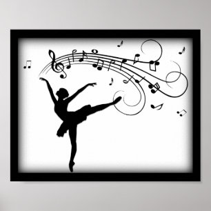Poster Ballerina Dancing with Music Notes