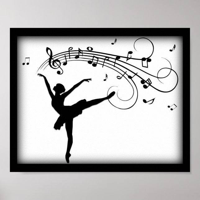 Poster Ballerina Dancing with Music Notes (Devant)