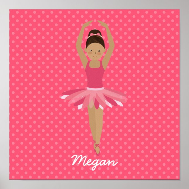 Poster Ballerina noire sur Pois roses (Devant)