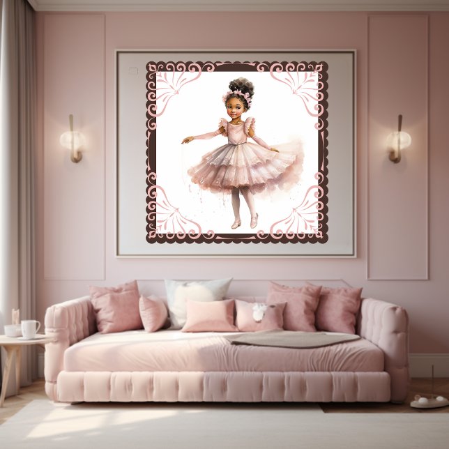 Poster Ballerina noire, Tutu Rose, Bouton rose Floral (Créateur téléchargé)