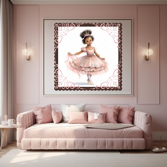 Poster Ballerina noire, Tutu rose, Couronne rose (Créateur téléchargé)