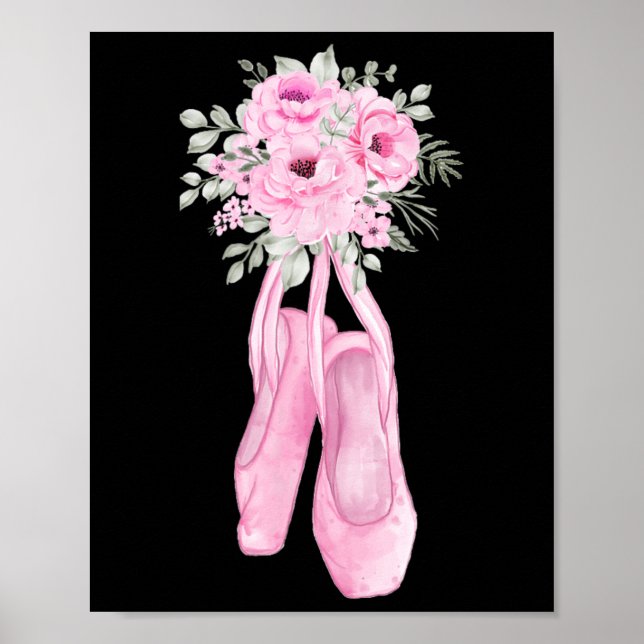 Poster Ballerina Pointe Chaussures Fleurs Ballet Danseur  (Devant)