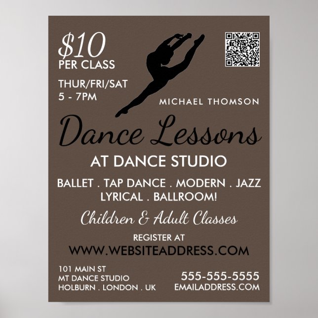 Poster Ballerina Silhouette, Cours de danse Publicité (Devant)