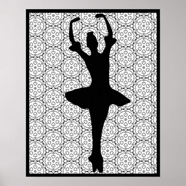 Poster Ballerina Silhouette sur un arrière - plan Mandala (Devant)