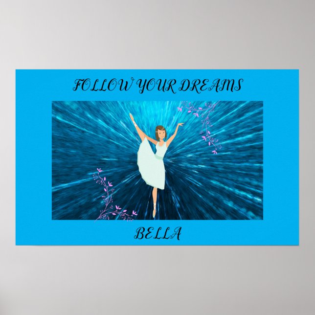 Poster Ballerina "Suivez vos rêves" avec le nom (Devant)