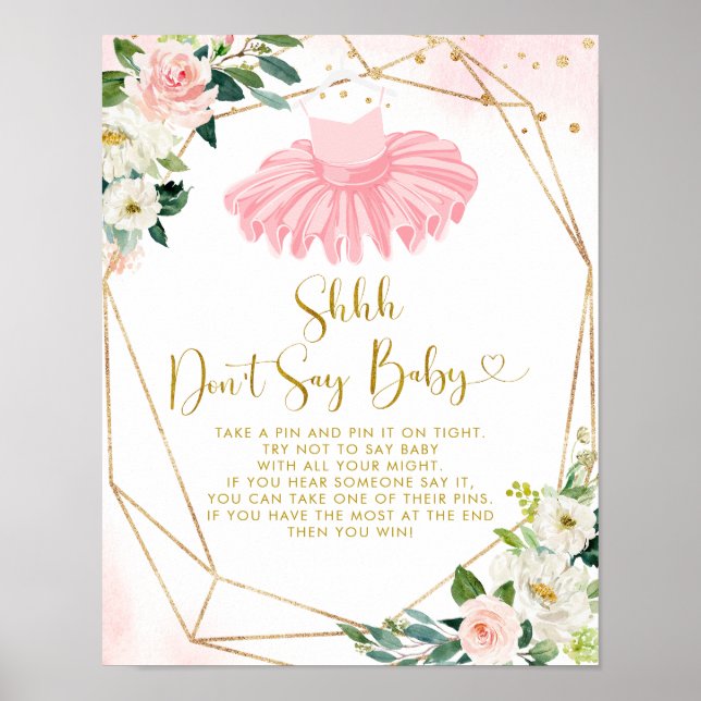 Poster Ballerina Tutu Baby shower ne pas dire bébé signe (Devant)