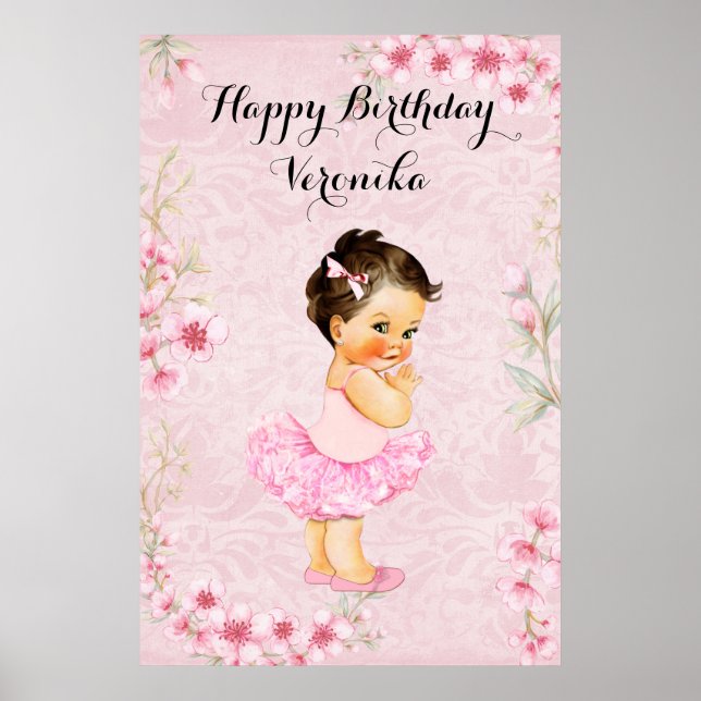 Poster Ballerine Bébé Fille Fleurs Roses (Devant)