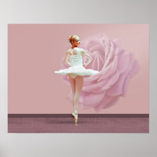 Poster Ballerine dans le blanc avec le rose de rose