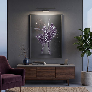 Poster Ballerine en saut dynamique en chrome violet métal