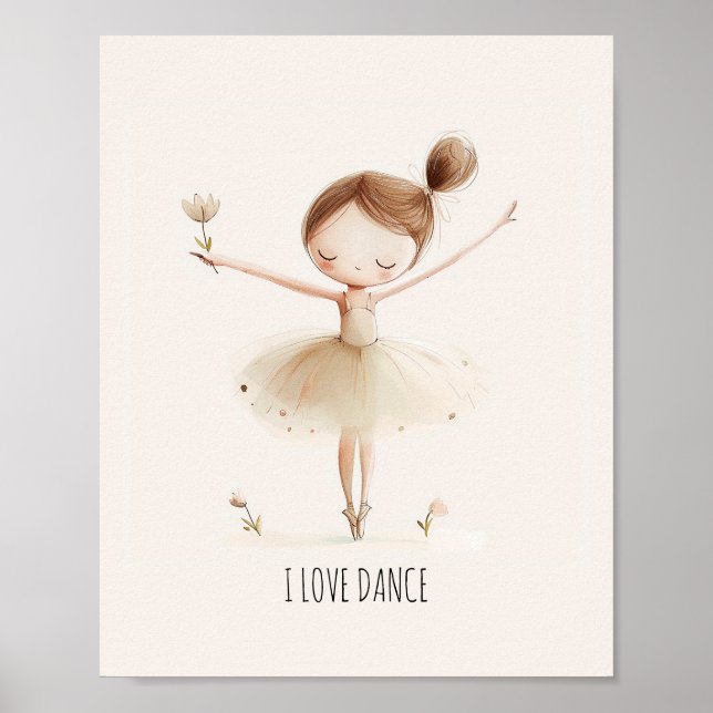 Poster Ballerine Mignonne Ballet J'aime la Danse Aquarell (Devant)