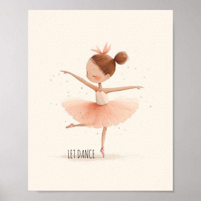 Poster Ballerine Mignonne Danse de Ballet Aquarelle (Devant)