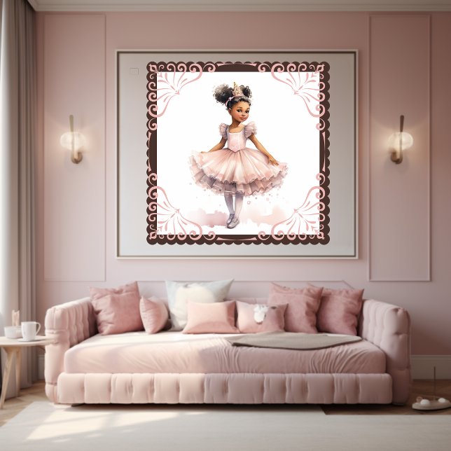 Poster Ballerine noire, Tutu rose pâle, Couronne or (Créateur téléchargé)