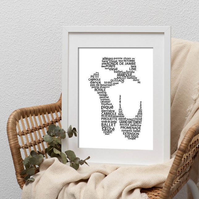 Poster Ballet Pointe Chaussure Typographie noir et blanc (Créateur téléchargé)
