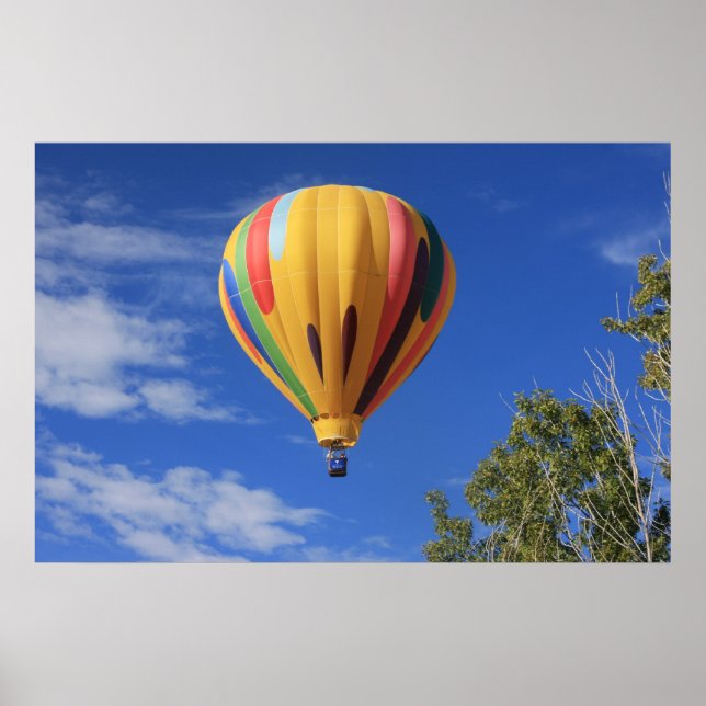 Poster Ballon à air chaud au-dessus du lac Quail, colline (Devant)