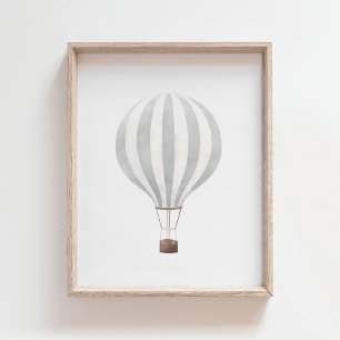 Poster Ballon à Air Chaud Gris Aquarelle Vintage