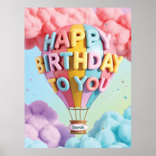 Poster Ballon à air chaud "Joyeux Anniversaire" 3D fantai