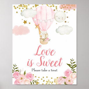 Poster Ballon à air chaud rose Aquarelle L'amour est doux