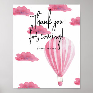 Poster Ballon à air chaud rose - Merci à venir