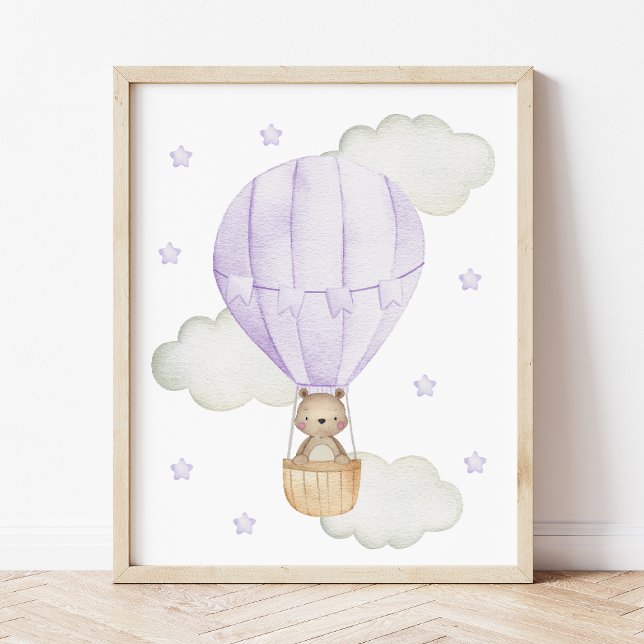 Poster Ballon à air chaud violet, Animaux, Ours, Étoiles (Créateur téléchargé)