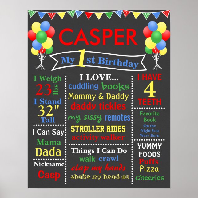 POSTER BALLON ANNIVERSAIRE DU CLAVIER - COULEURS PRIMAIRE (Devant)