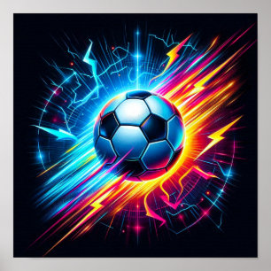 Poster Ballon de football électrique futuriste éclair