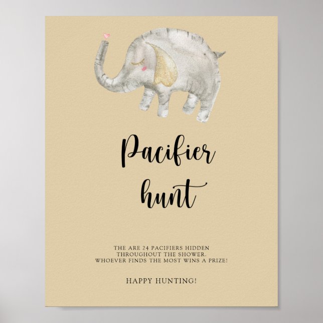 Poster Ballon éléphant - Jeu de baby shower de chasse pac (Devant)