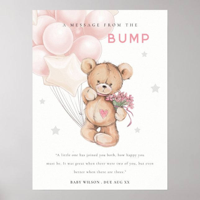 Poster Ballon ours rose Message de la Baby Shower de Bump (Devant)