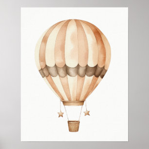 Poster Ballons à air chaud Brown Tan et crème Vintage