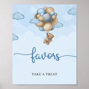 Poster Ballons bleu brun ours en peluche favoritisme pann