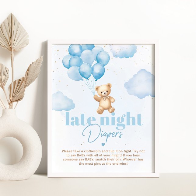 Poster Ballons bleu ours en peluche Late couche de nuit (Créateur téléchargé)