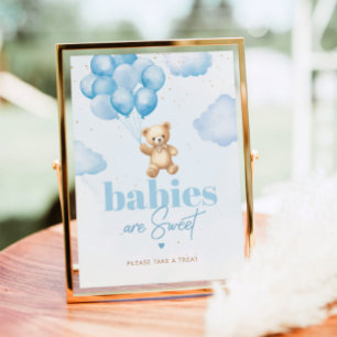 Poster Ballons bleu ours en peluche Les bébés sont doux