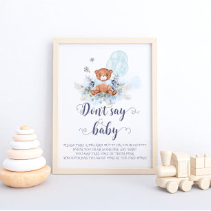 Poster Ballons Bleus Ours En Teddy Mignonne Ne Pas Dire B