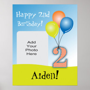 Poster Ballons colorés Photo du 2e anniversaire de l'enfa