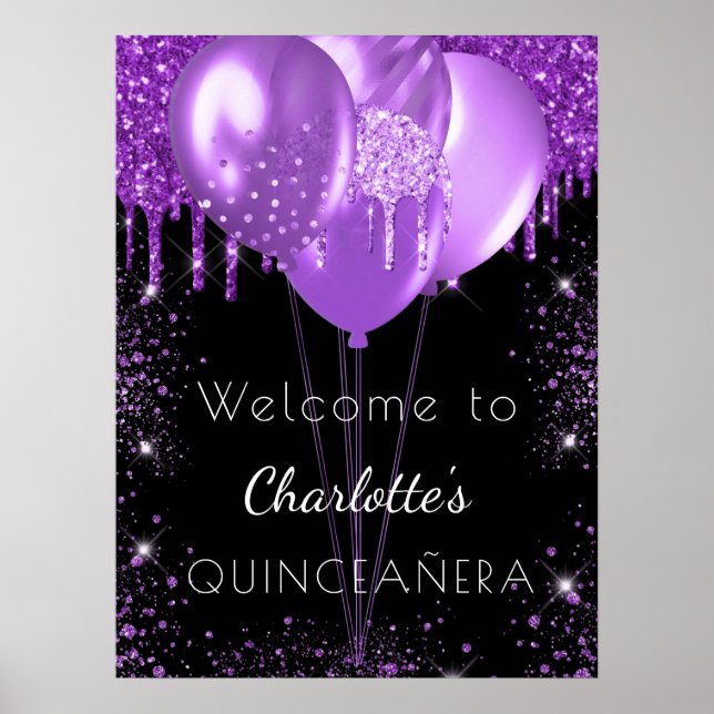 Poster Ballons d'accueil en parties scintillant violet no (Devant)