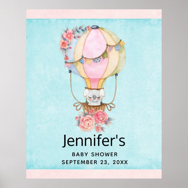 Poster Ballons d'air chaud mignon avec l'affiche d'aquare (Devant)